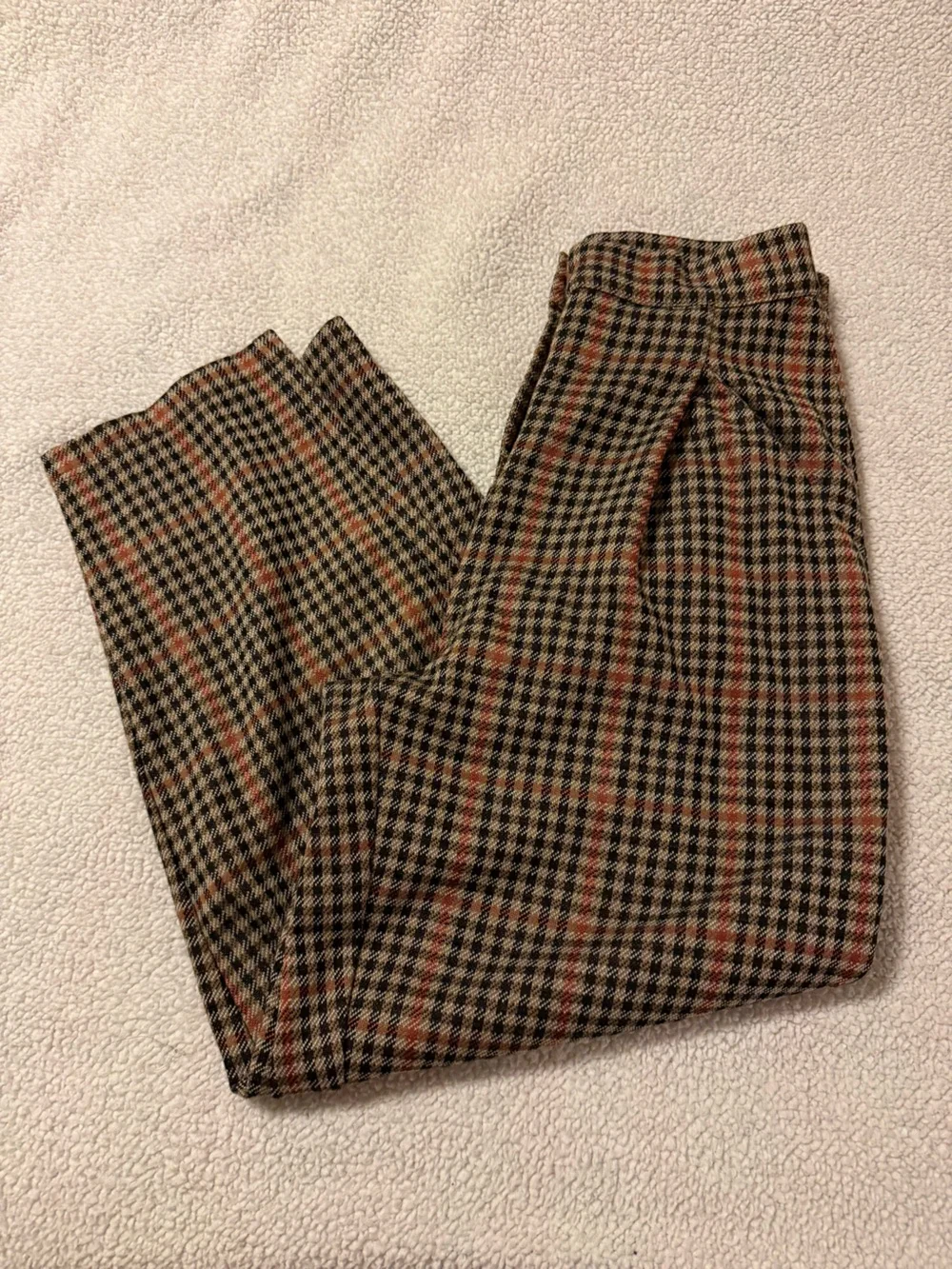 Free People Brown Posey Plaid Pants High Rise Pleated Tapered Leg Trousers Boho